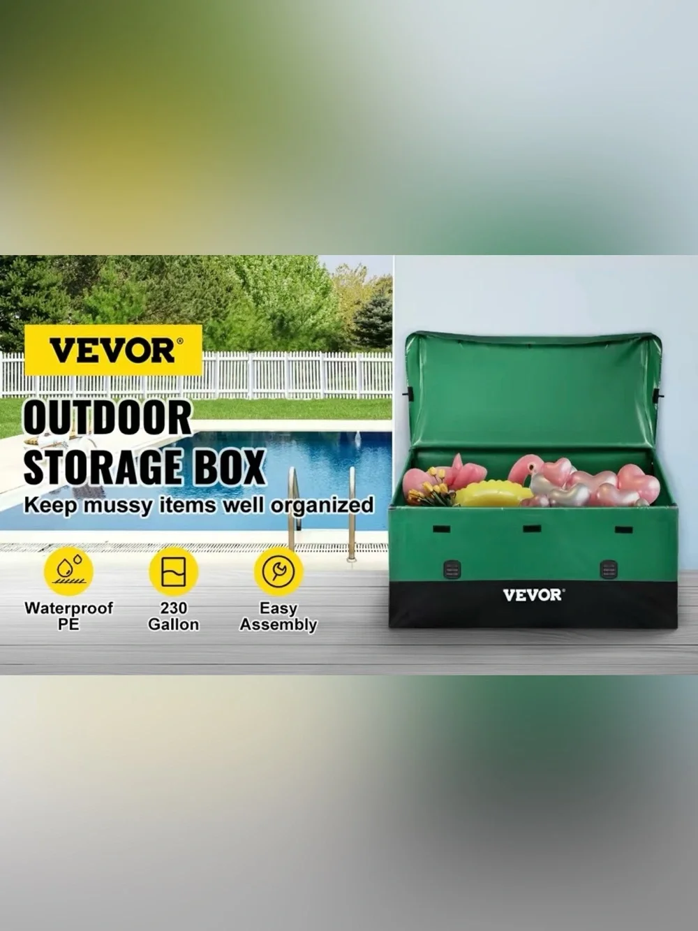 Outdoor/Indoor Storage Box - Green Weatherproof Deck/Garage Organizer 230 Gallon